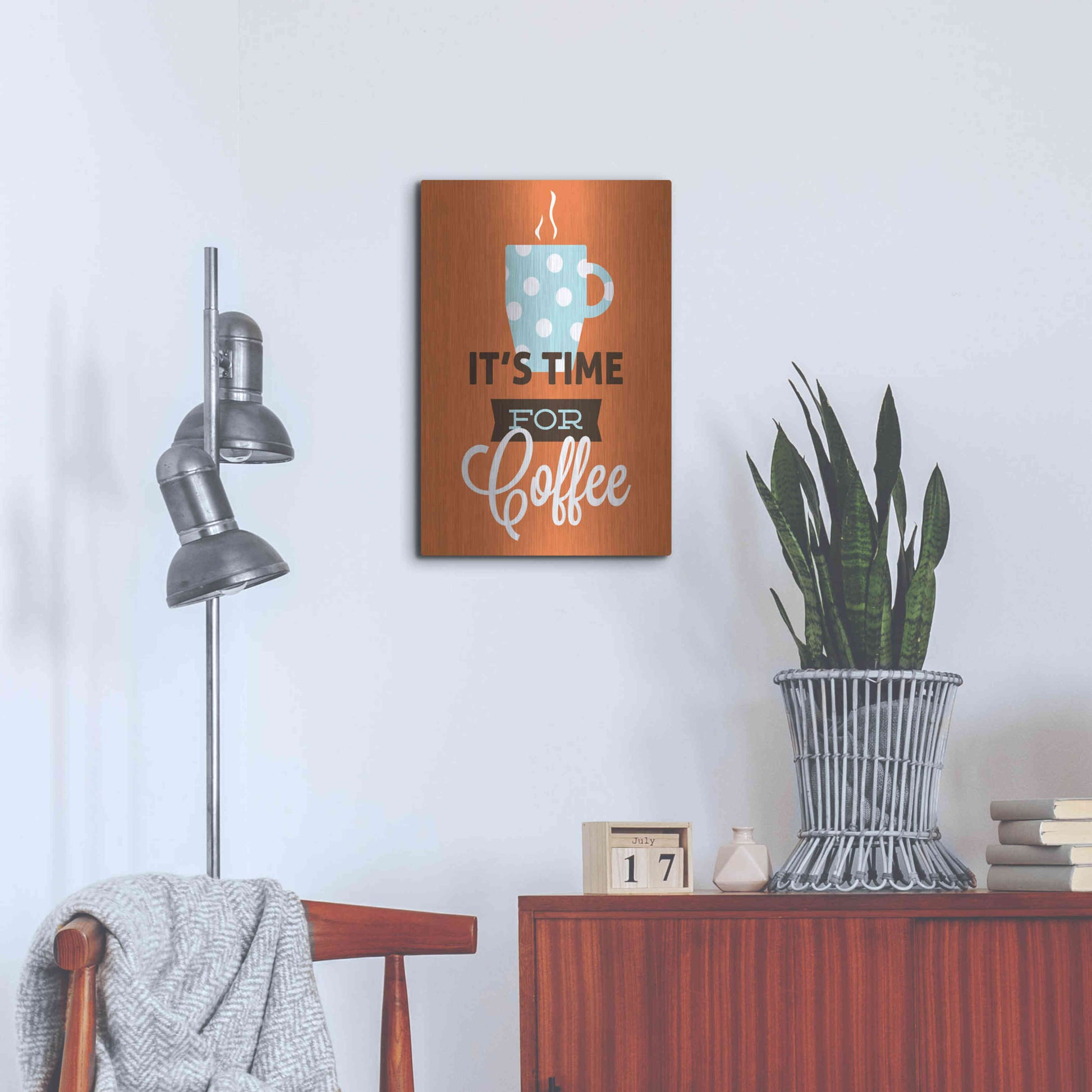 Luxe Metal Art 'Coffee Time (Orange)' by Genesis Duncan, Metal Wall Art,16x24