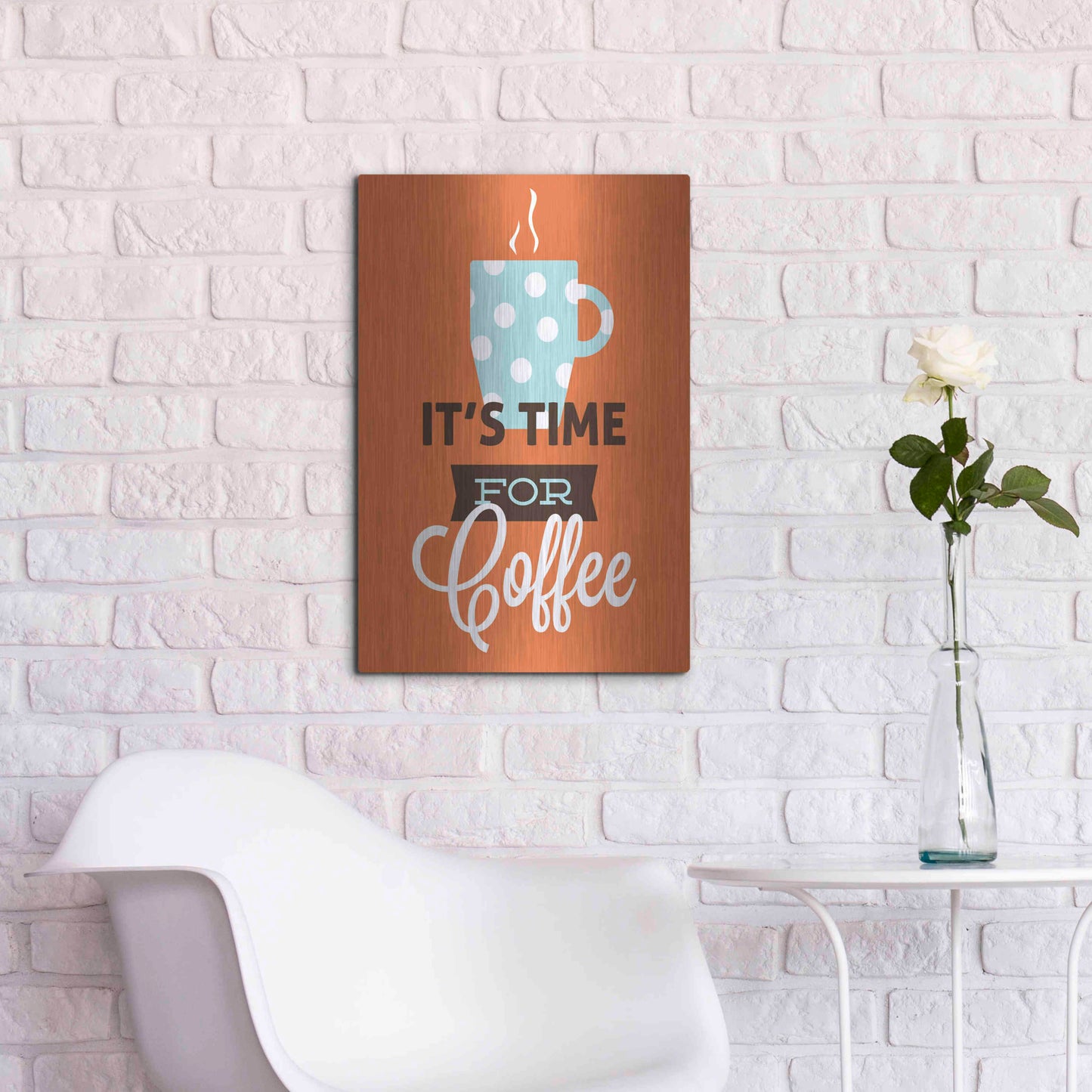 Luxe Metal Art 'Coffee Time (Orange)' by Genesis Duncan, Metal Wall Art,16x24