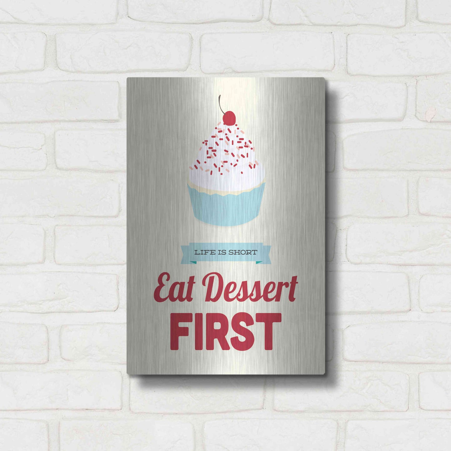 Luxe Metal Art 'Eat Dessert First' by Genesis Duncan, Metal Wall Art,12x16