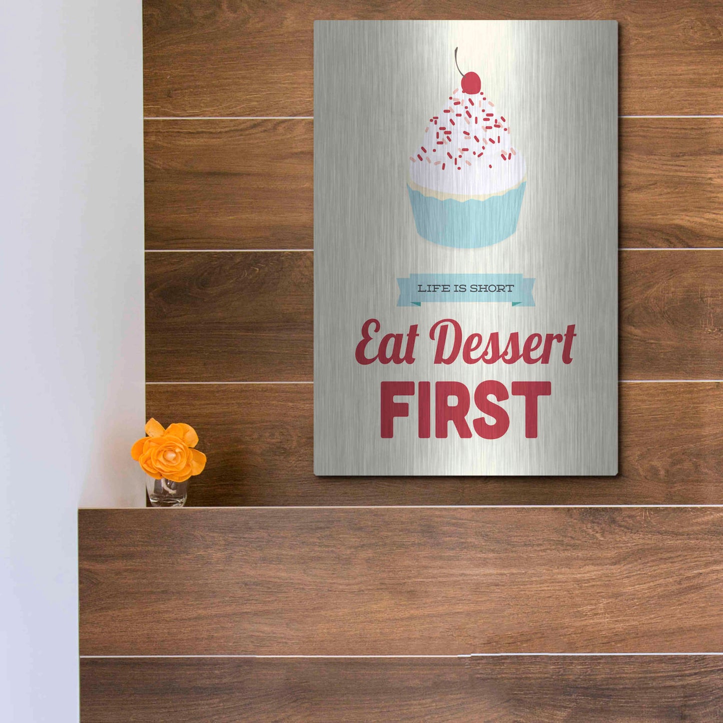 Luxe Metal Art 'Eat Dessert First' by Genesis Duncan, Metal Wall Art,12x16