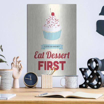 Luxe Metal Art 'Eat Dessert First' by Genesis Duncan, Metal Wall Art,12x16