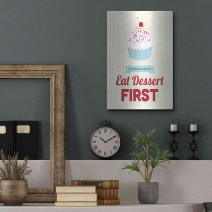 Luxe Metal Art 'Eat Dessert First' by Genesis Duncan, Metal Wall Art,12x16