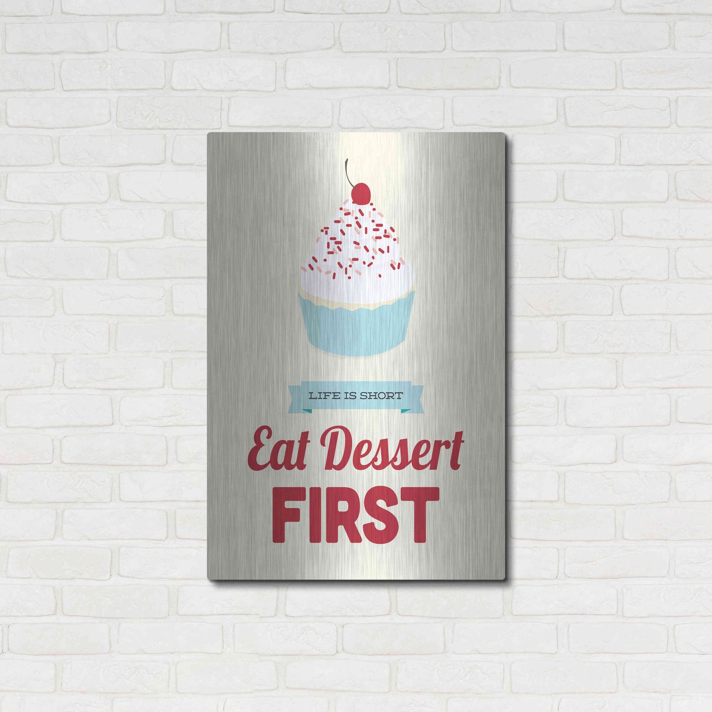 Luxe Metal Art 'Eat Dessert First' by Genesis Duncan, Metal Wall Art,24x36