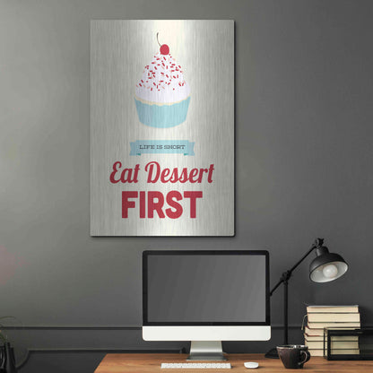 Luxe Metal Art 'Eat Dessert First' by Genesis Duncan, Metal Wall Art,24x36