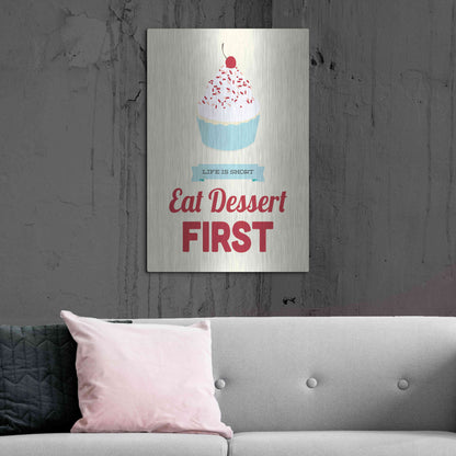 Luxe Metal Art 'Eat Dessert First' by Genesis Duncan, Metal Wall Art,24x36