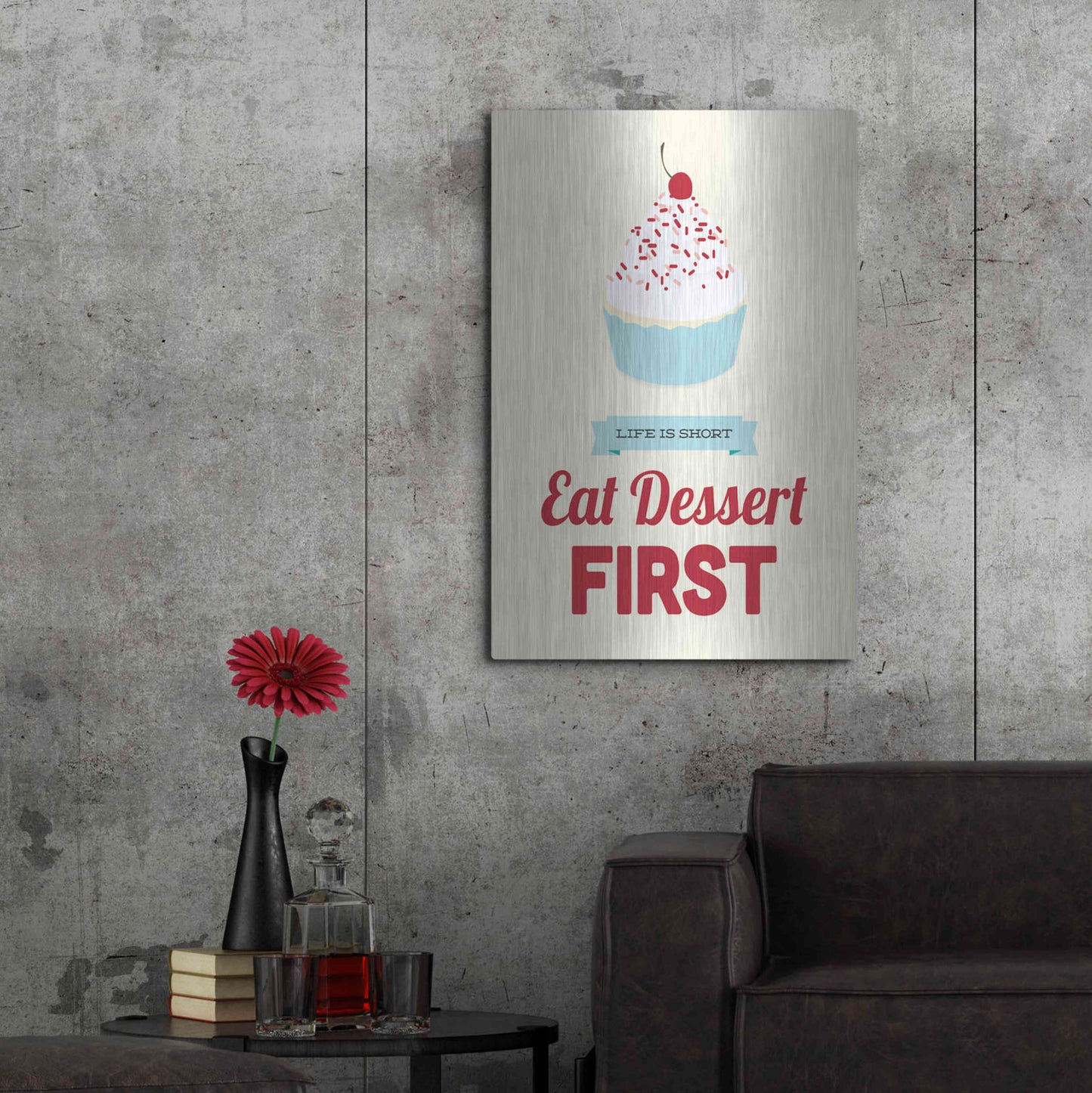 Luxe Metal Art 'Eat Dessert First' by Genesis Duncan, Metal Wall Art,24x36