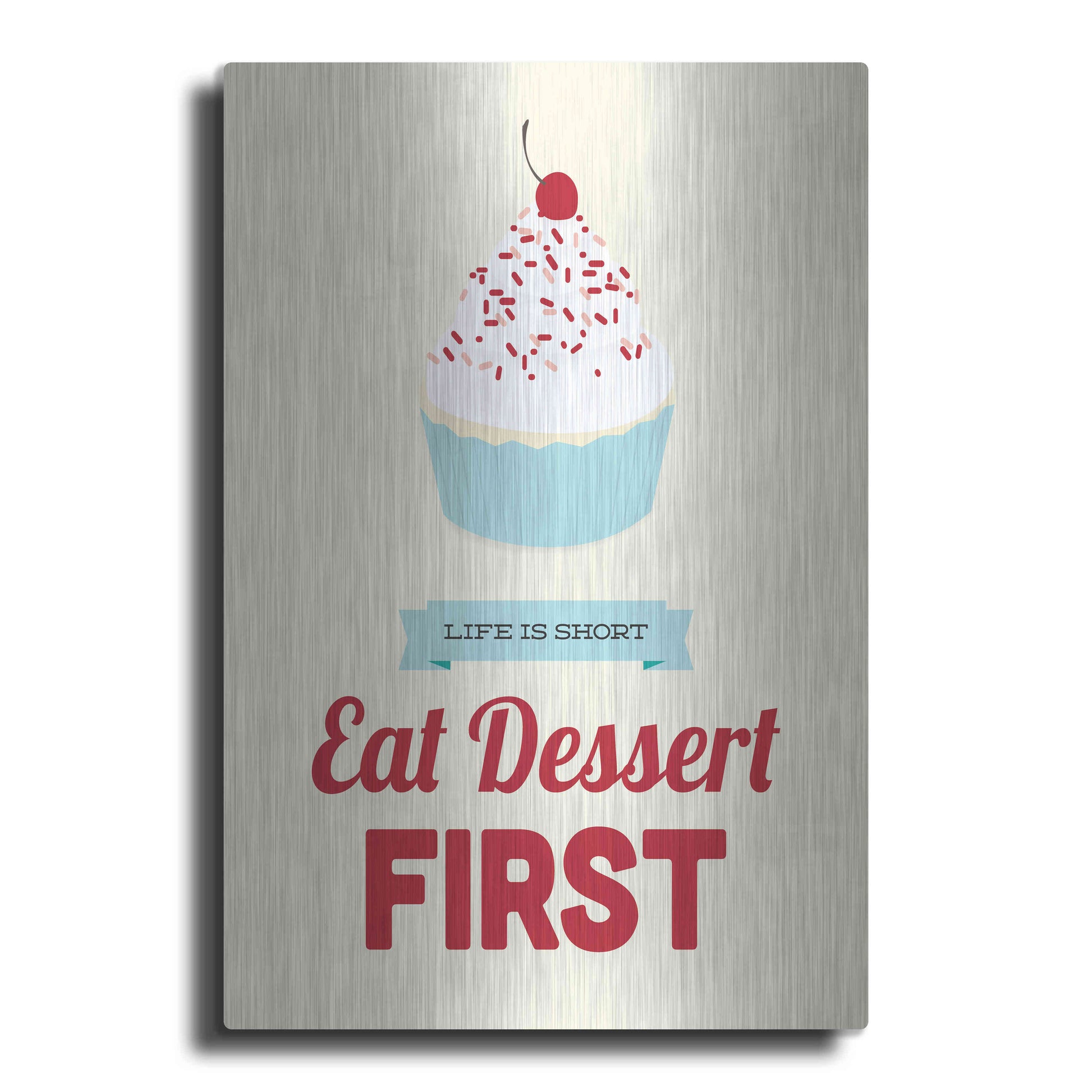 Luxe Metal Art 'Eat Dessert First' by Genesis Duncan, Metal Wall Art