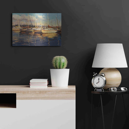 Luxe Metal Art 'Boats on Glassy Harbor' by Furtesen, Metal Wall Art,24x16