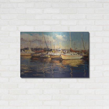 Luxe Metal Art 'Boats on Glassy Harbor' by Furtesen, Metal Wall Art,36x24