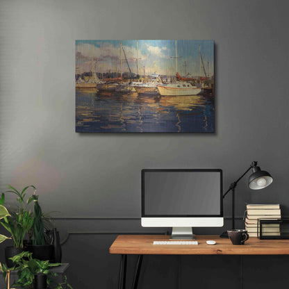 Luxe Metal Art 'Boats on Glassy Harbor' by Furtesen, Metal Wall Art,36x24