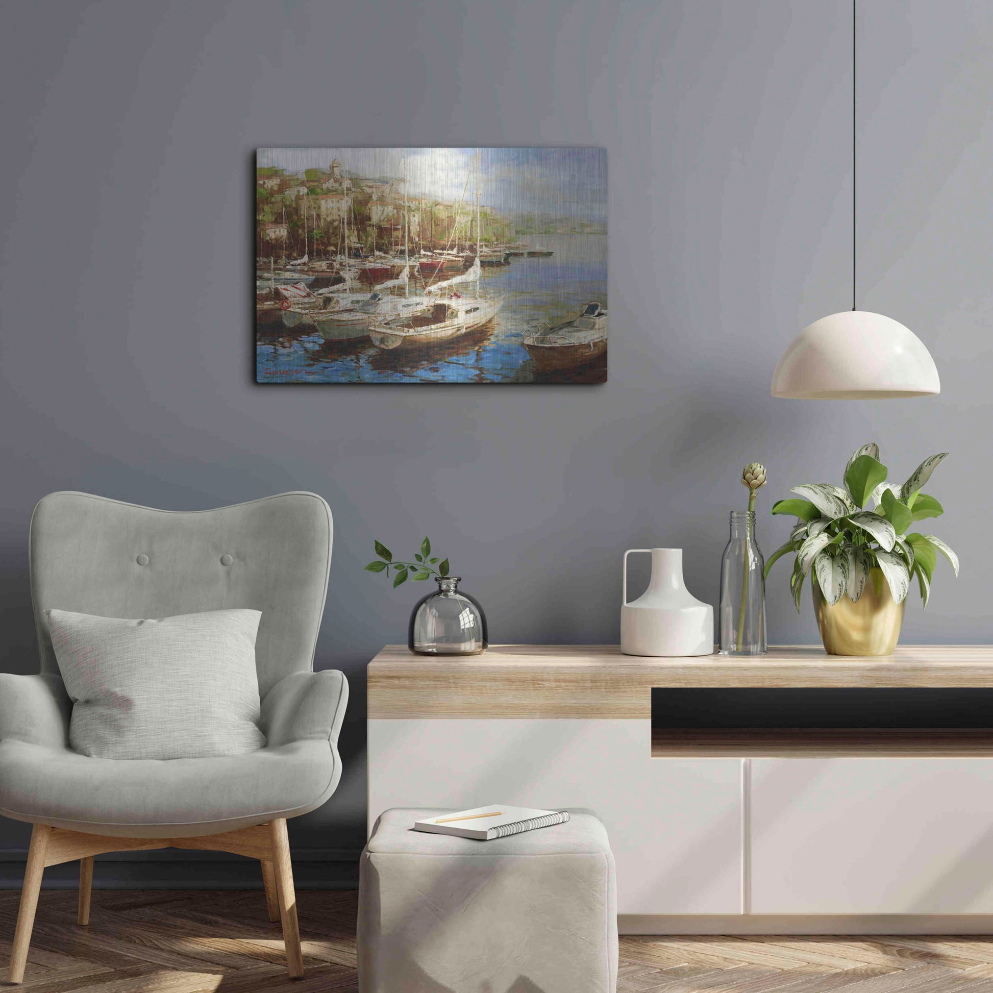 Luxe Metal Art 'Harbor Bay' by Furtesen, Metal Wall Art,24x16