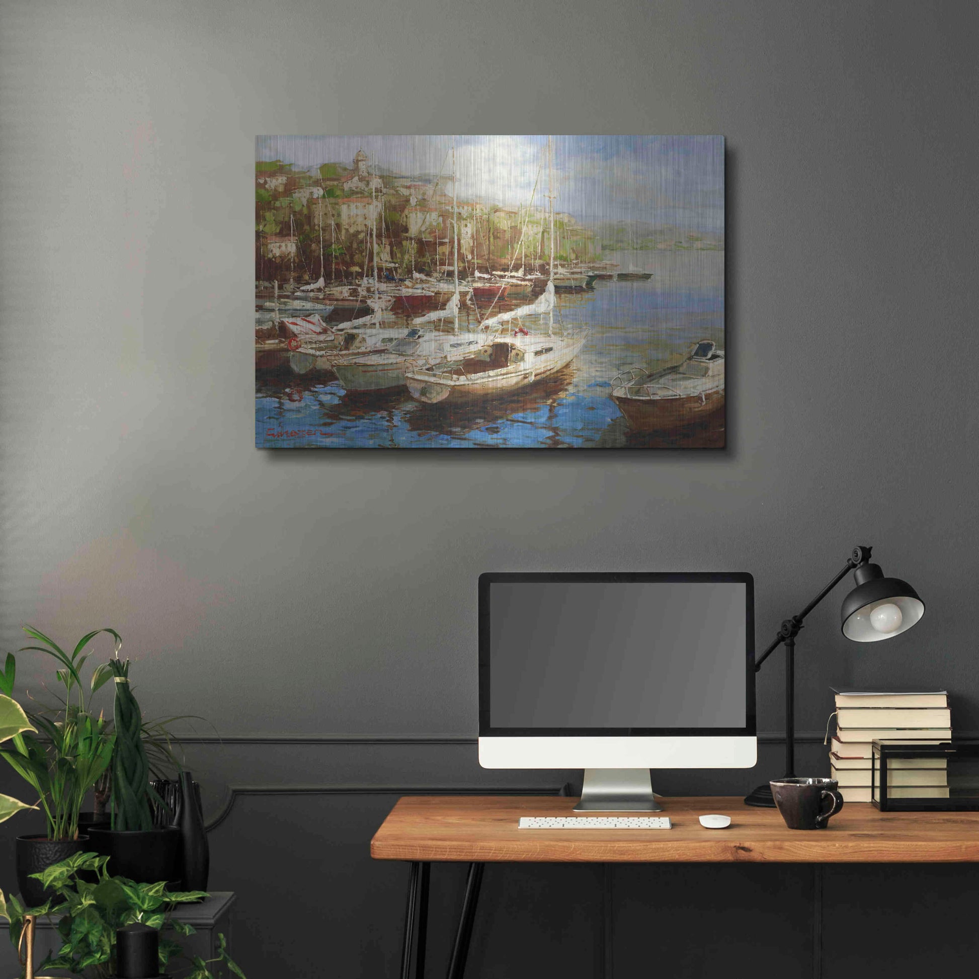 Luxe Metal Art 'Harbor Bay' by Furtesen, Metal Wall Art,36x24