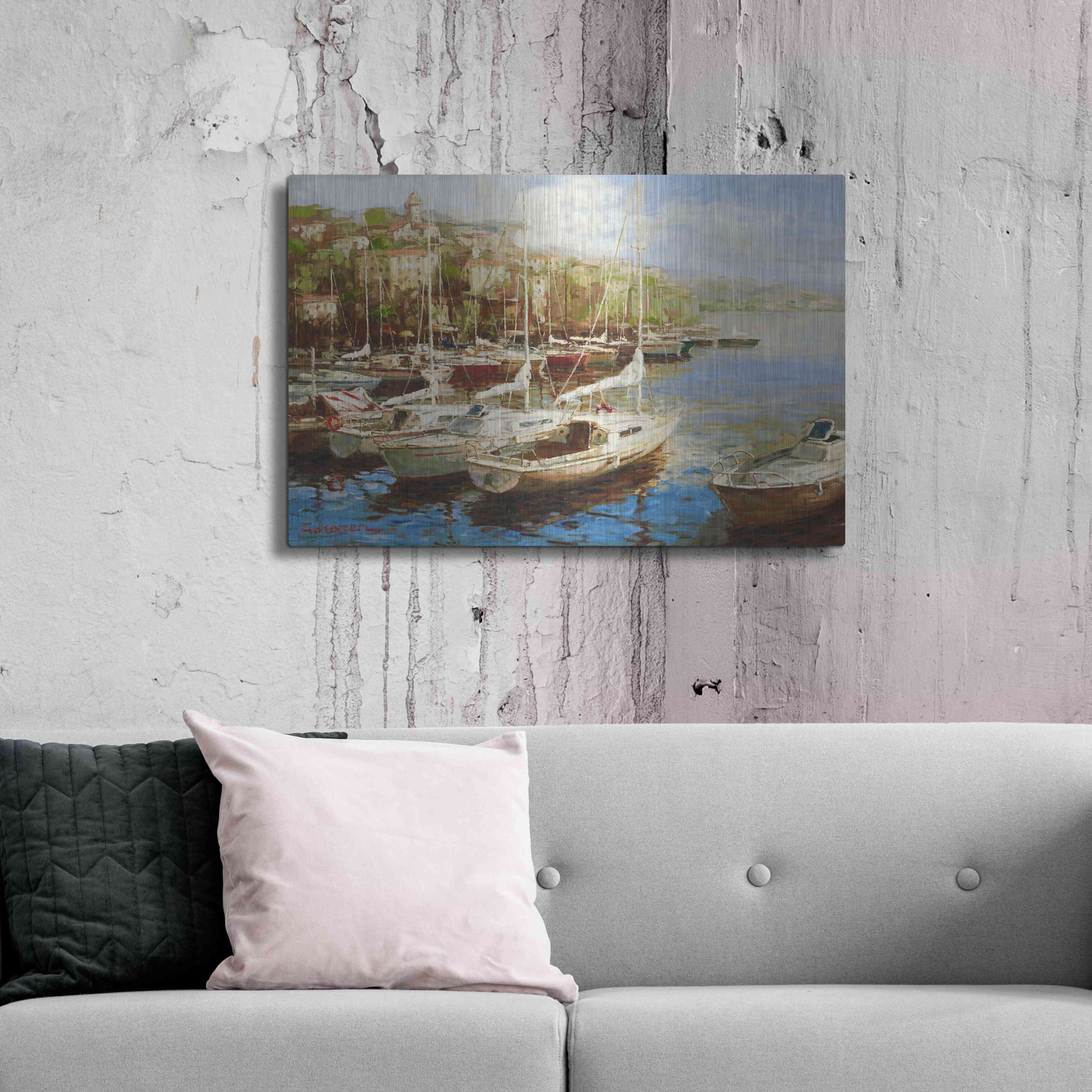 Luxe Metal Art 'Harbor Bay' by Furtesen, Metal Wall Art,36x24