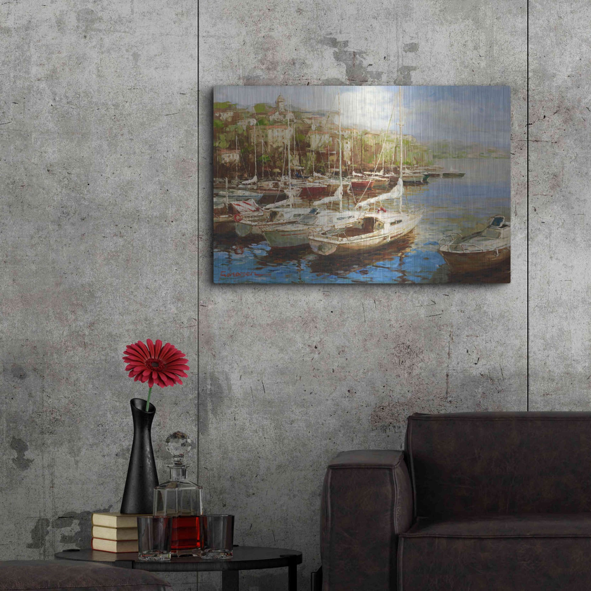 Luxe Metal Art 'Harbor Bay' by Furtesen, Metal Wall Art,36x24