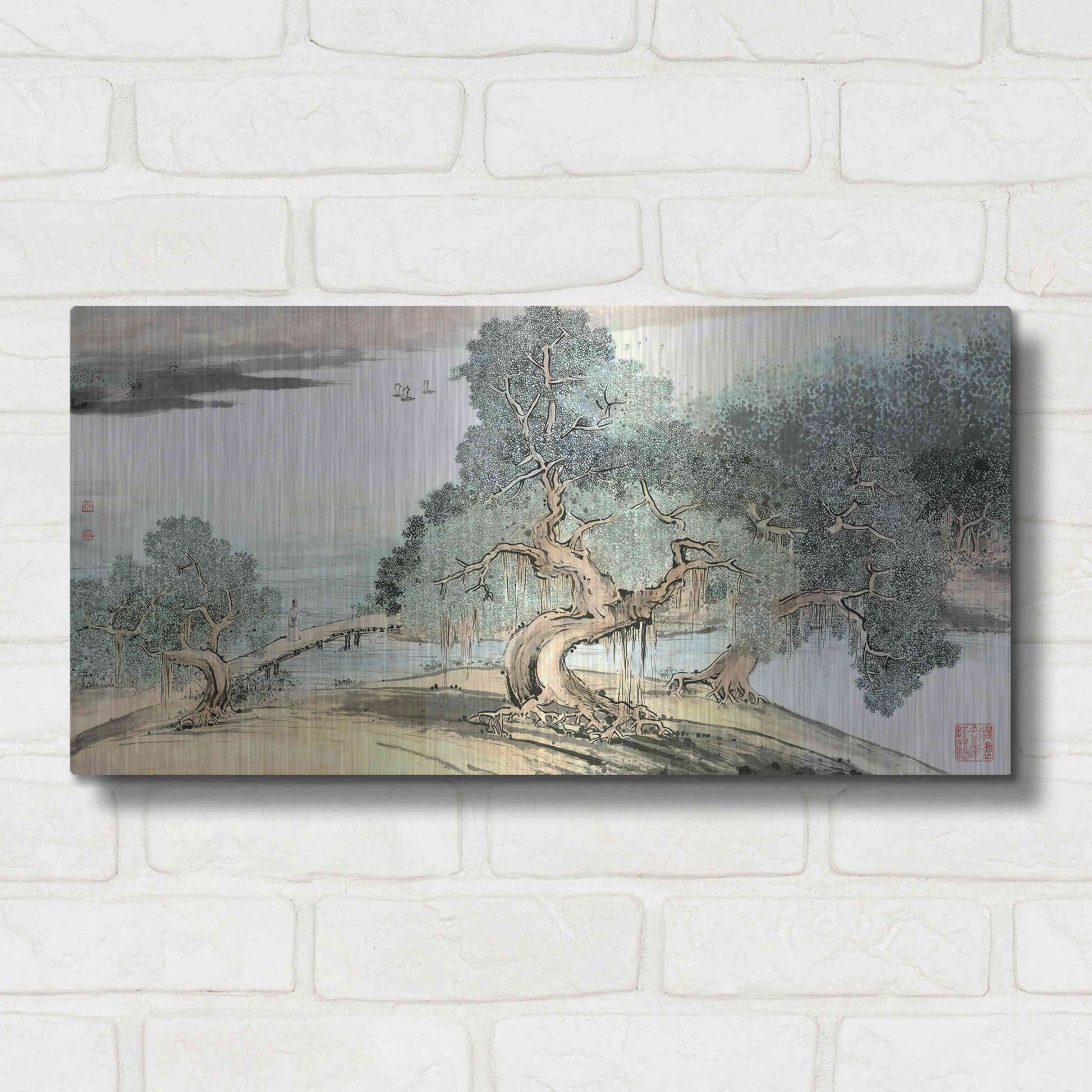 Luxe Metal Art 'A Stroll Along the Riverbank' by River Han, Metal Wall Art,24x12