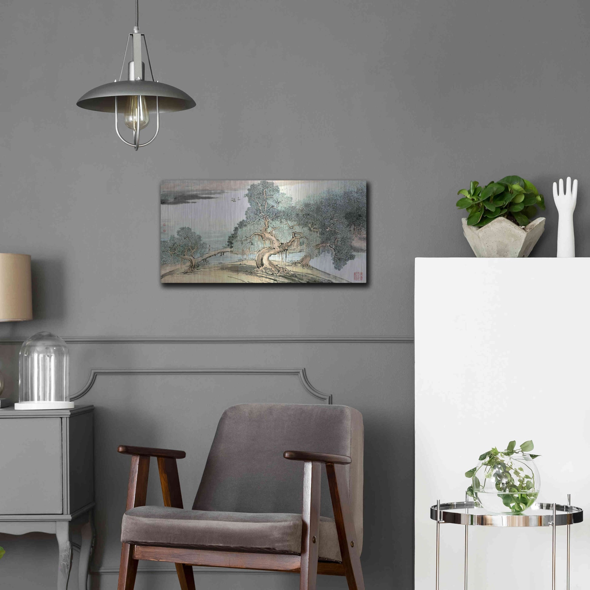 Luxe Metal Art 'A Stroll Along the Riverbank' by River Han, Metal Wall Art,24x12