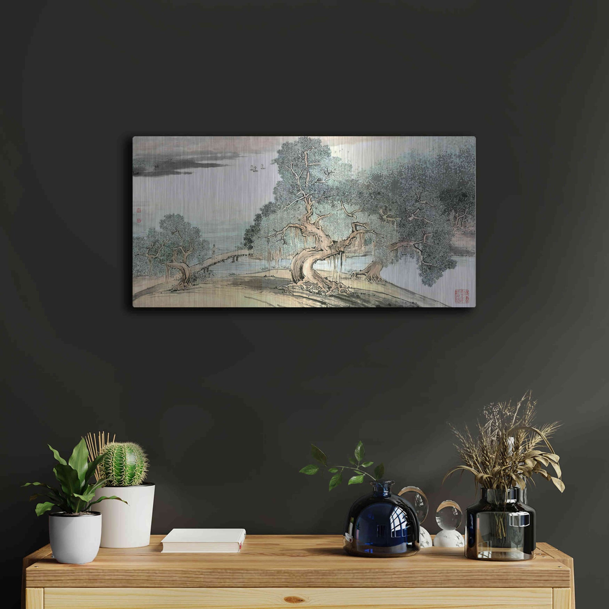 Luxe Metal Art 'A Stroll Along the Riverbank' by River Han, Metal Wall Art,24x12