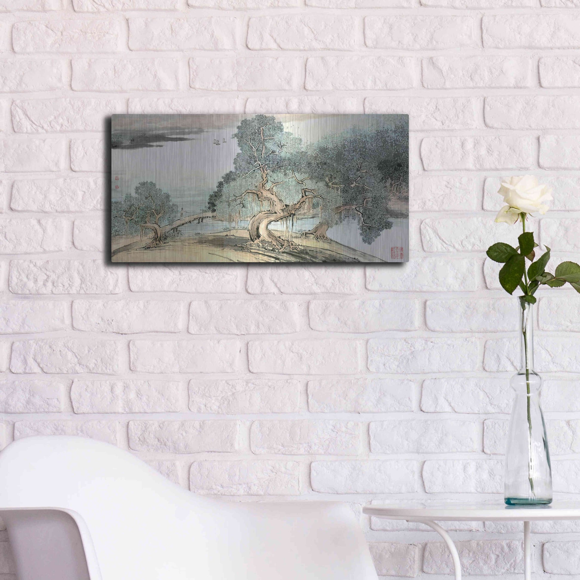 Luxe Metal Art 'A Stroll Along the Riverbank' by River Han, Metal Wall Art,24x12