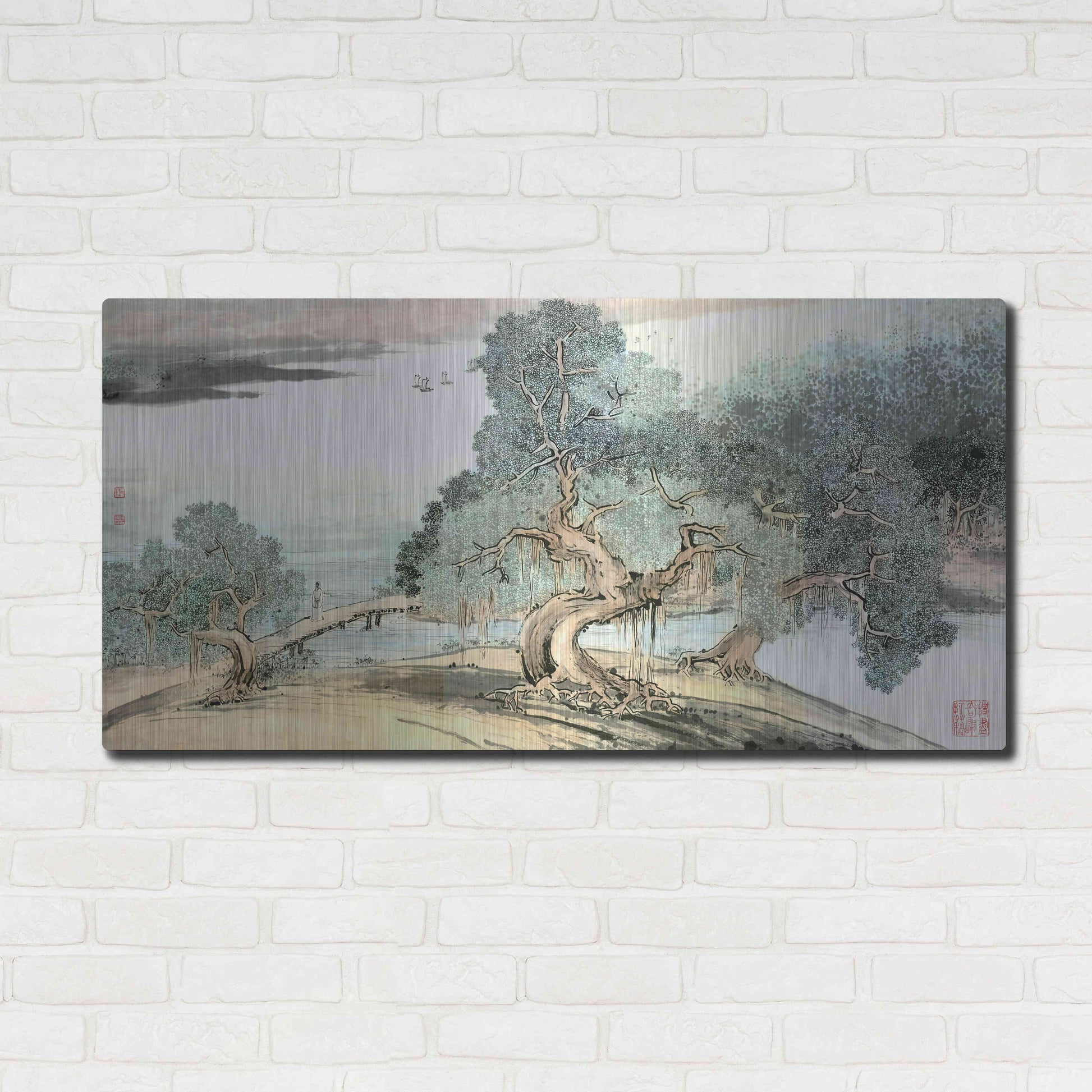 Luxe Metal Art 'A Stroll Along the Riverbank' by River Han, Metal Wall Art,48x24