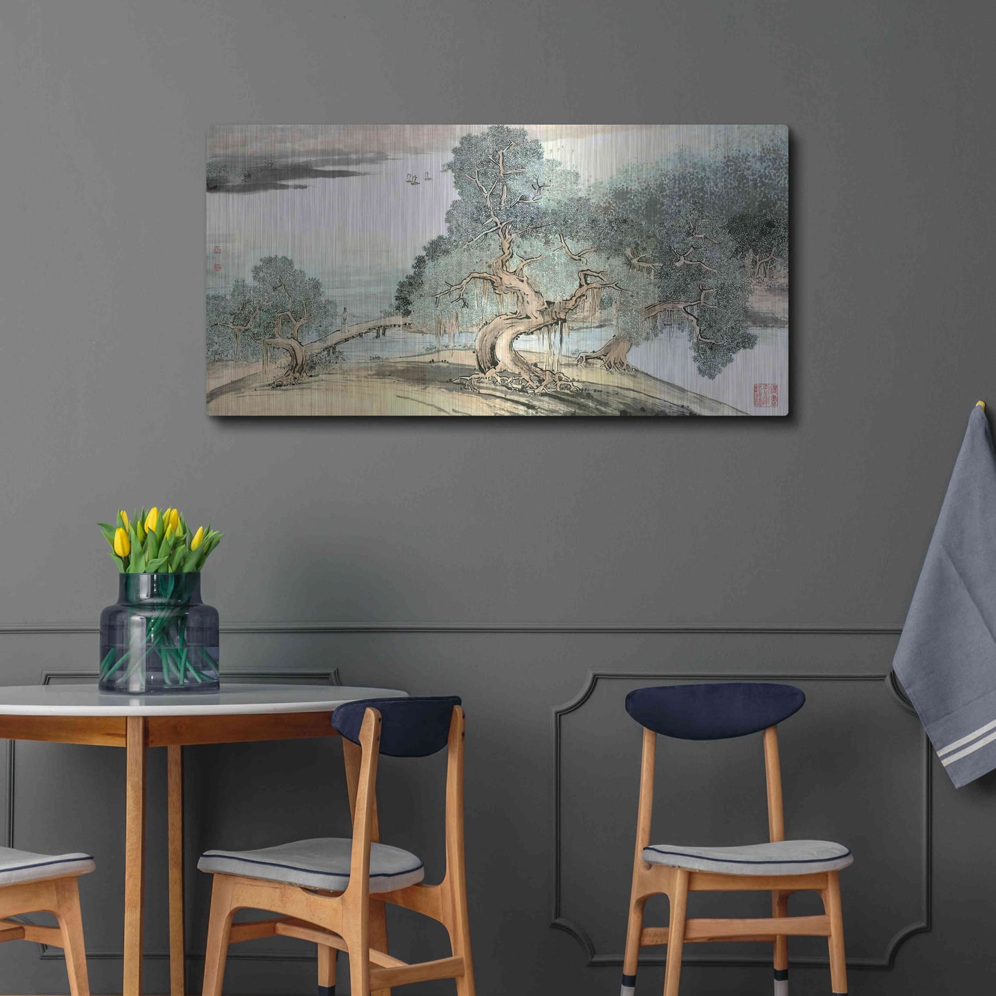 Luxe Metal Art 'A Stroll Along the Riverbank' by River Han, Metal Wall Art,48x24