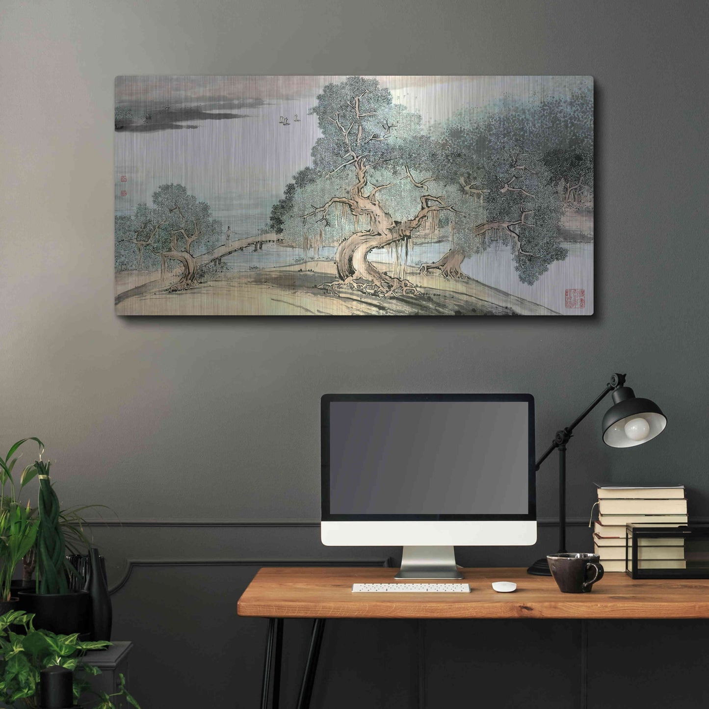 Luxe Metal Art 'A Stroll Along the Riverbank' by River Han, Metal Wall Art,48x24