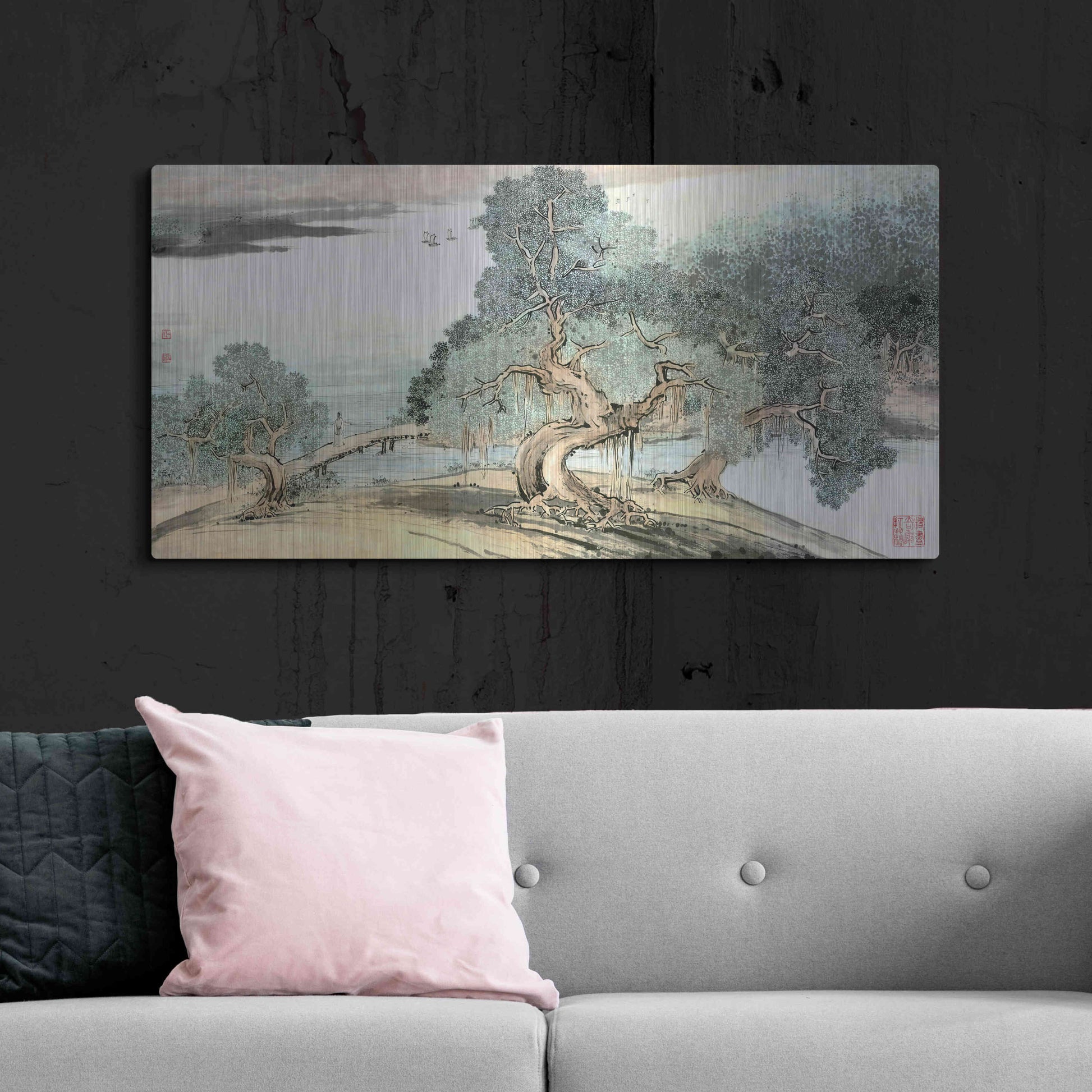 Luxe Metal Art 'A Stroll Along the Riverbank' by River Han, Metal Wall Art,48x24