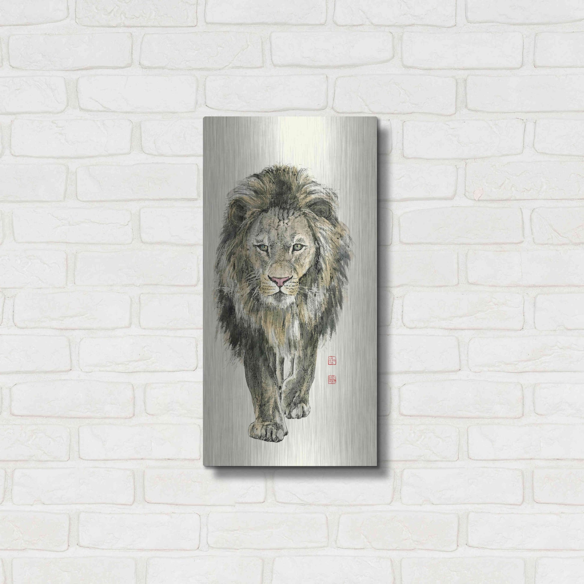 Luxe Metal Art 'Majestic King of the Jungle' by River Han, Metal Wall Art,12x24