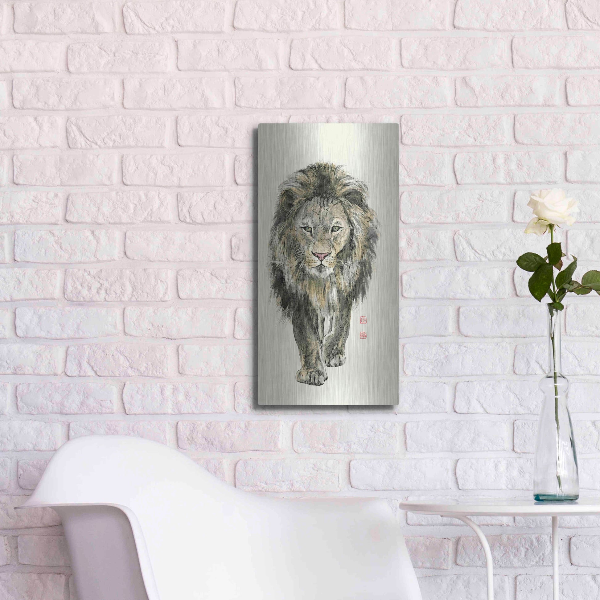 Luxe Metal Art 'Majestic King of the Jungle' by River Han, Metal Wall Art,12x24