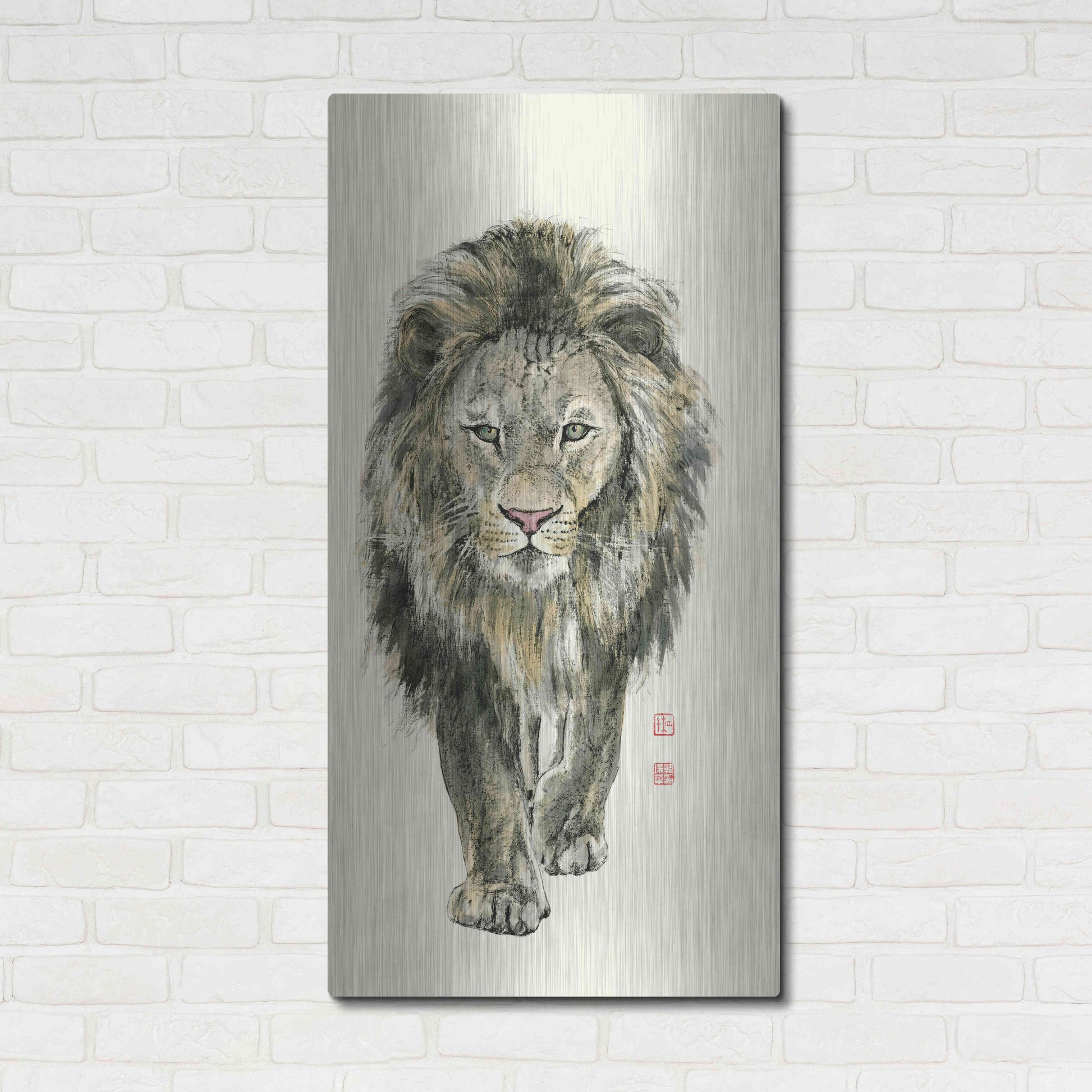 Luxe Metal Art 'Majestic King of the Jungle' by River Han, Metal Wall Art,24x48