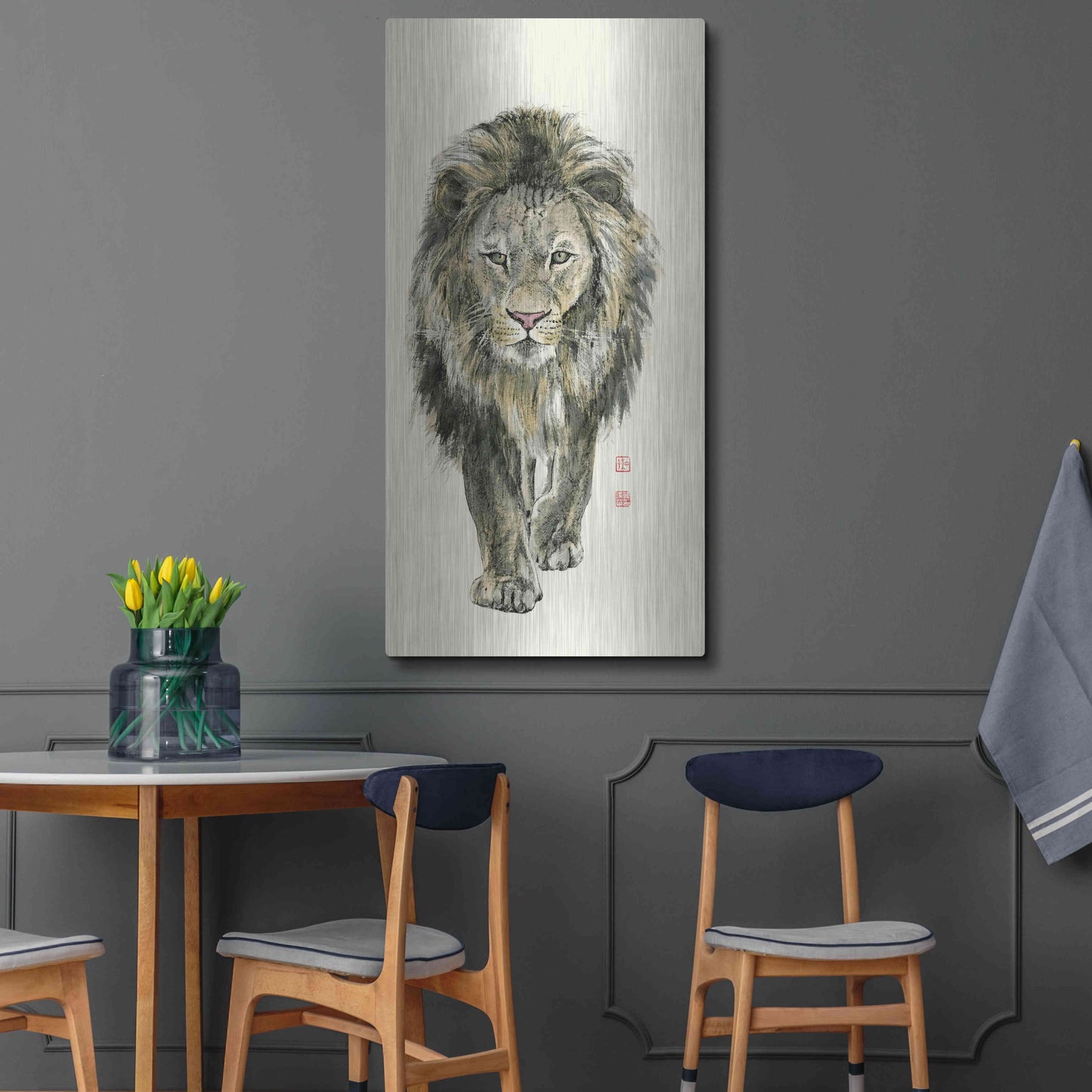 Luxe Metal Art 'Majestic King of the Jungle' by River Han, Metal Wall Art,24x48