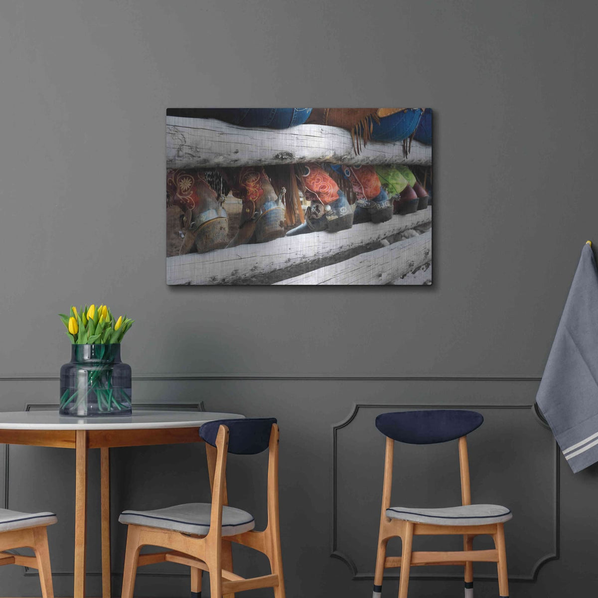 'Boots & Spurs' by Lisa Dearing – Metal Wall Art, 36x24 room view