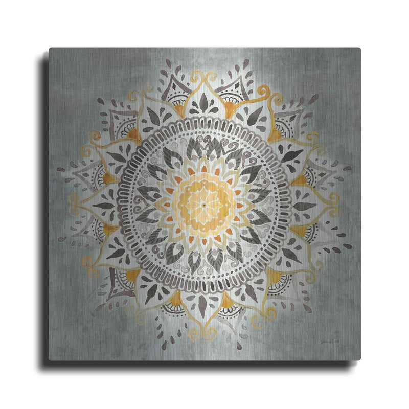 'Mandala Delight I Yellow Grey' by Danhui Nai – Metal Wall Art