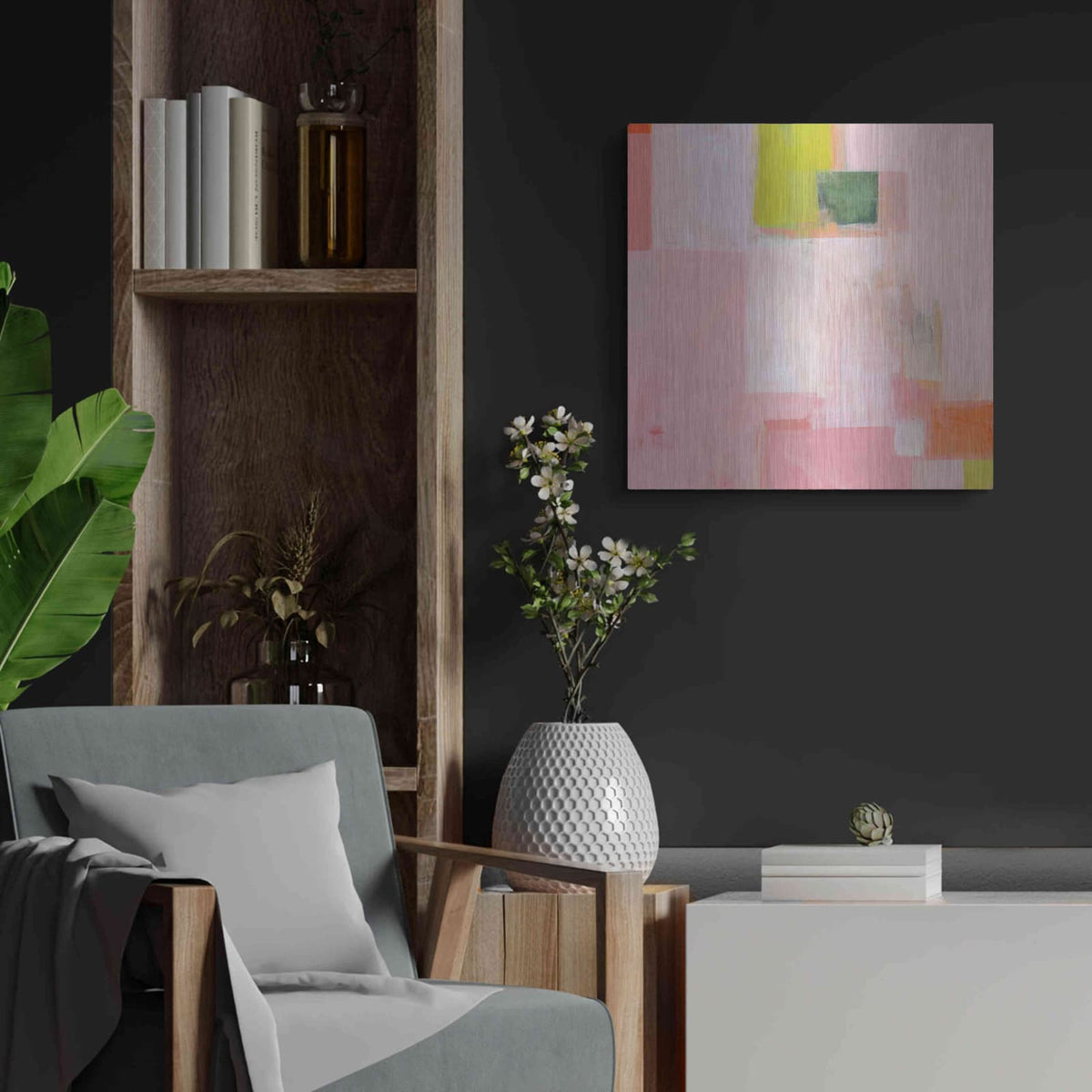 'Pink Squares' by Melissa Donoho – Metal Wall Art, 24x24 room view