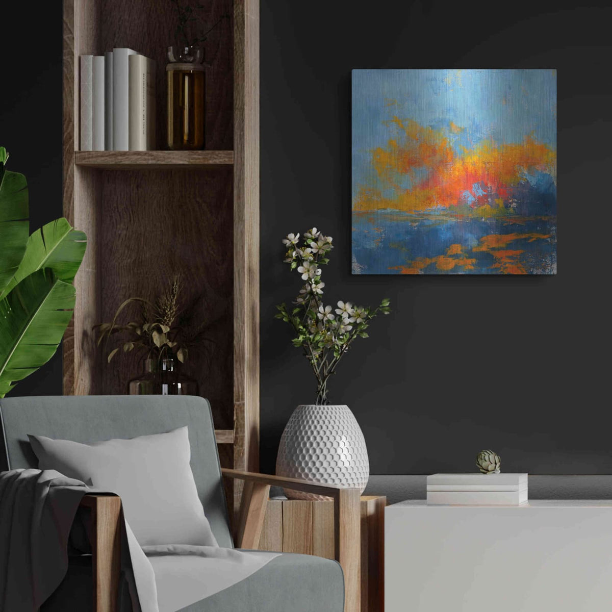 'Blue on Blue' by Patrick Dennis – Metal Wall Art, 24x24 room view