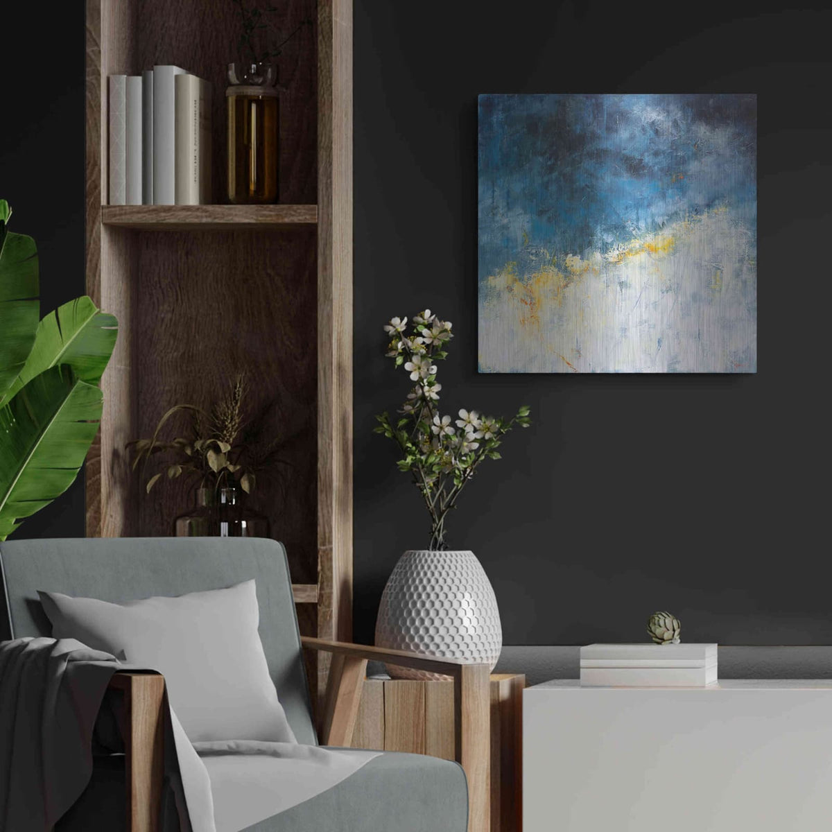 'Yellow Bloom' by Patrick Dennis – Metal Wall Art, 24x24 room view