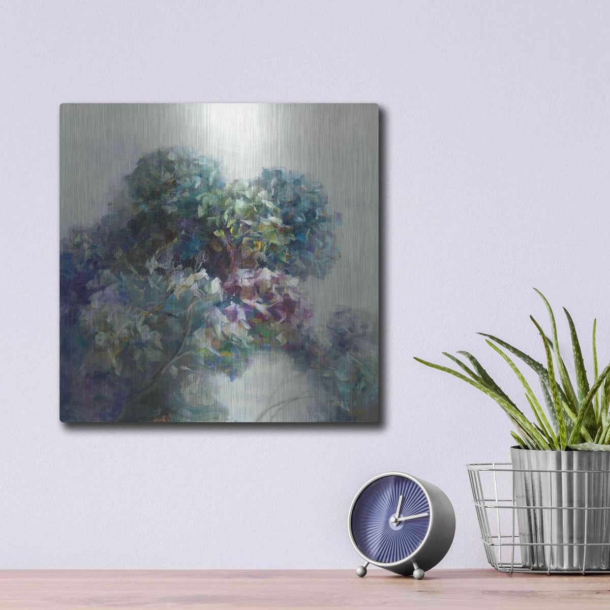 'Abstract Hydrangea' by Danhui Nai – Metal Wall Art, 12x12 room view