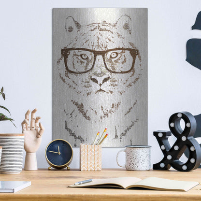 Luxe Metal Art 'Hipster Tiger' by Paula Belle Flores, Metal Wall Art,12x16