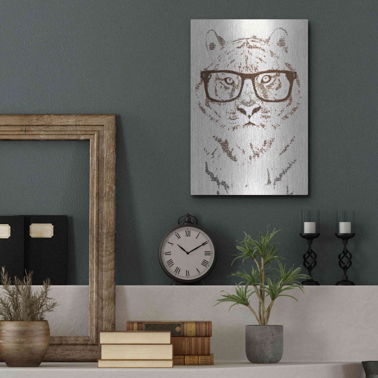 Luxe Metal Art 'Hipster Tiger' by Paula Belle Flores, Metal Wall Art,12x16