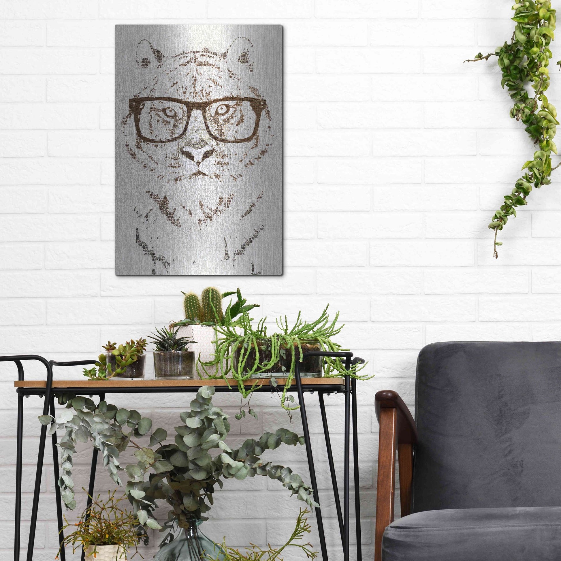 Luxe Metal Art 'Hipster Tiger' by Paula Belle Flores, Metal Wall Art,12x16