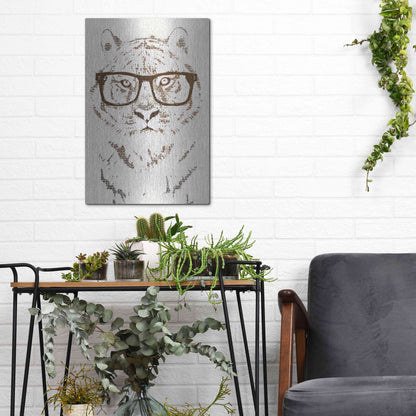 Luxe Metal Art 'Hipster Tiger' by Paula Belle Flores, Metal Wall Art,12x16