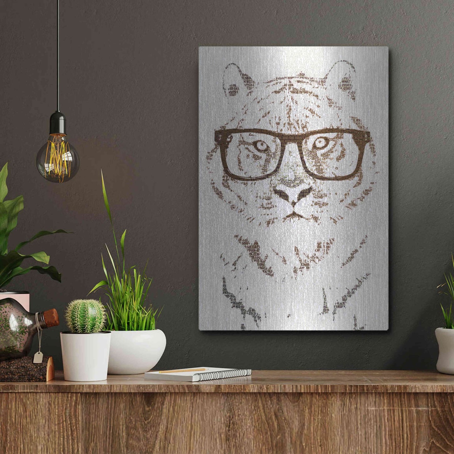 Luxe Metal Art 'Hipster Tiger' by Paula Belle Flores, Metal Wall Art,12x16