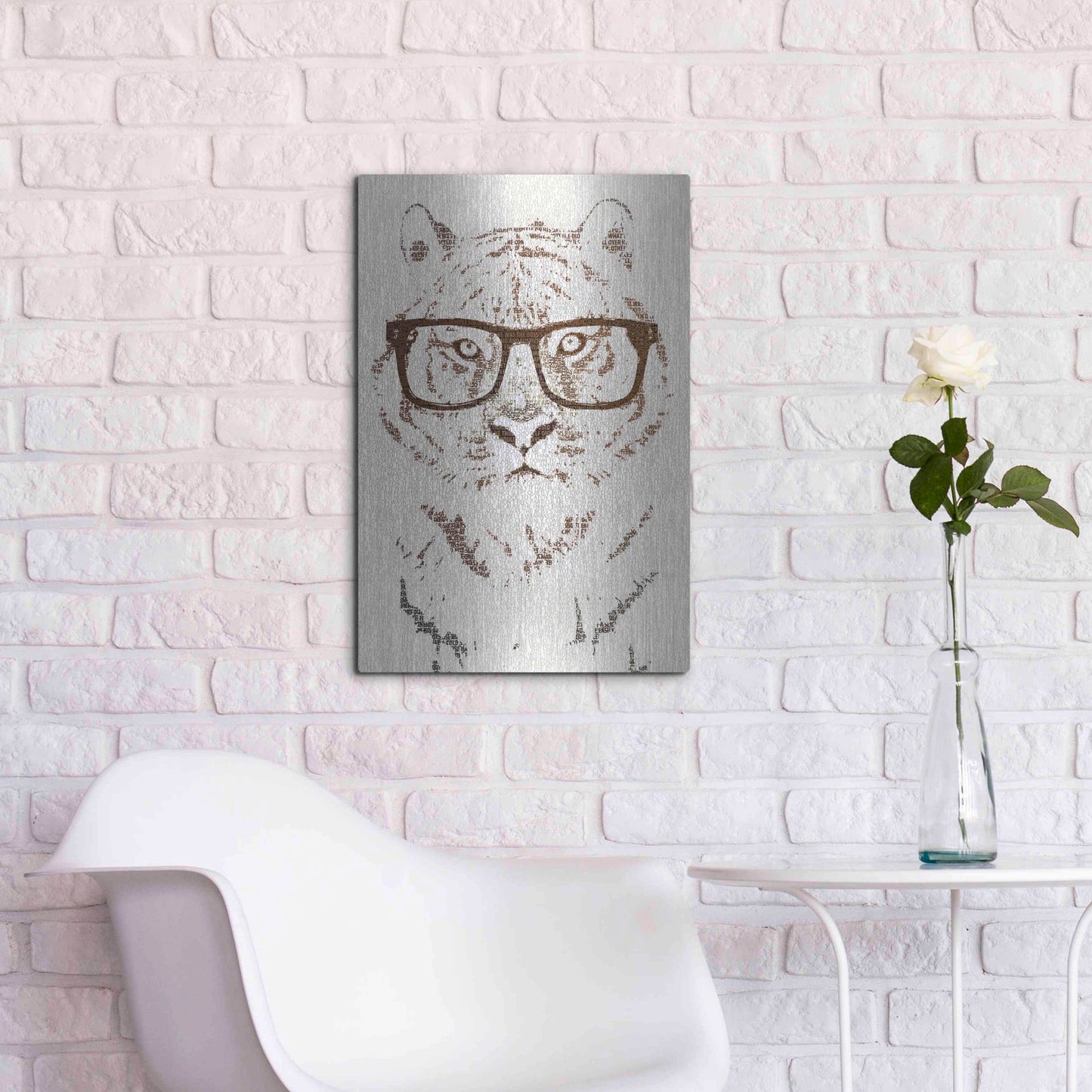 Luxe Metal Art 'Hipster Tiger' by Paula Belle Flores, Metal Wall Art,16x24