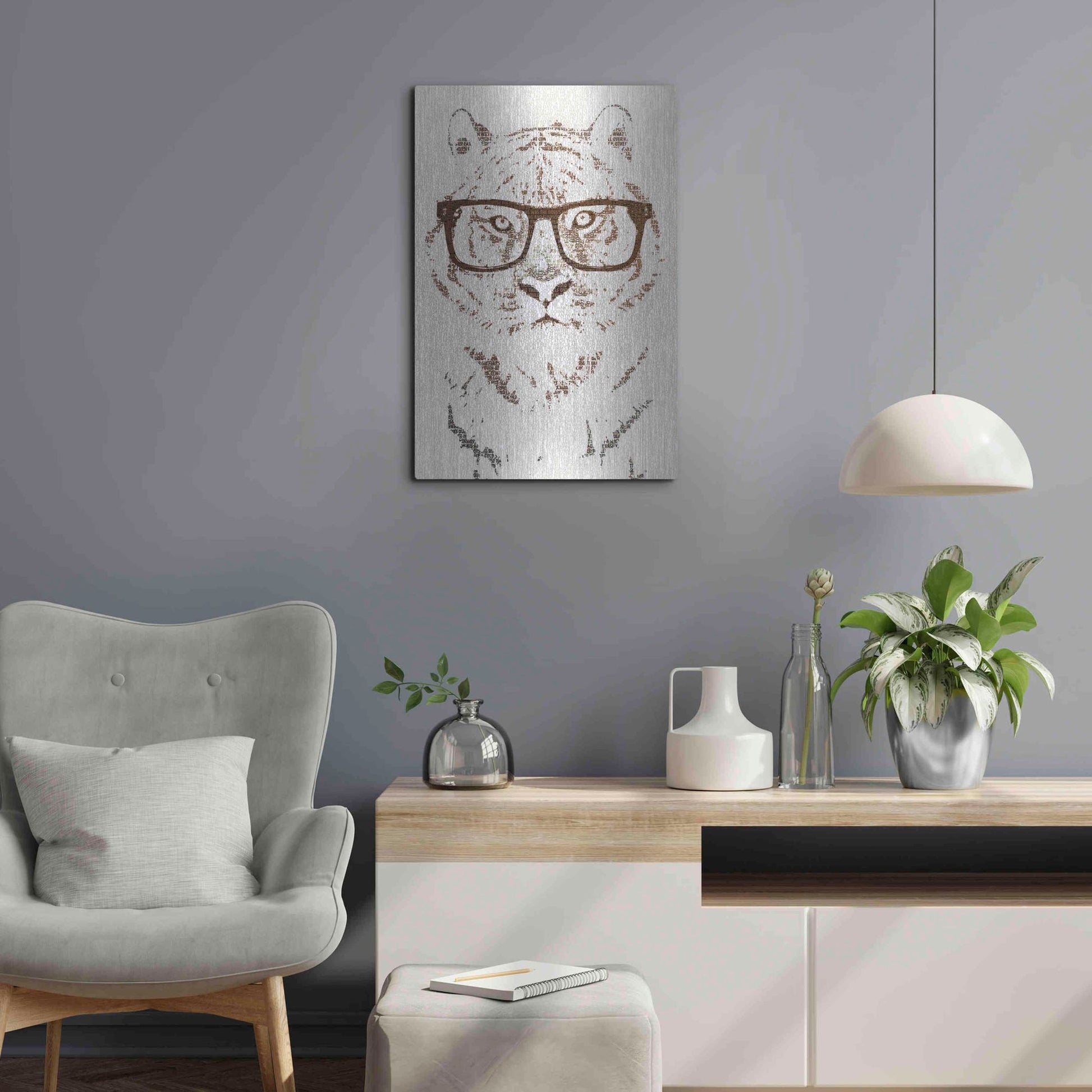 Luxe Metal Art 'Hipster Tiger' by Paula Belle Flores, Metal Wall Art,16x24