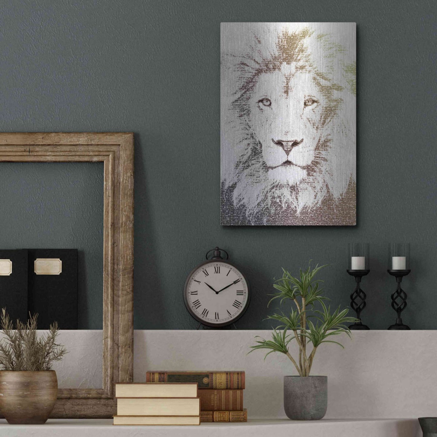 Luxe Metal Art 'Lion' by Paula Belle Flores, Metal Wall Art,12x16