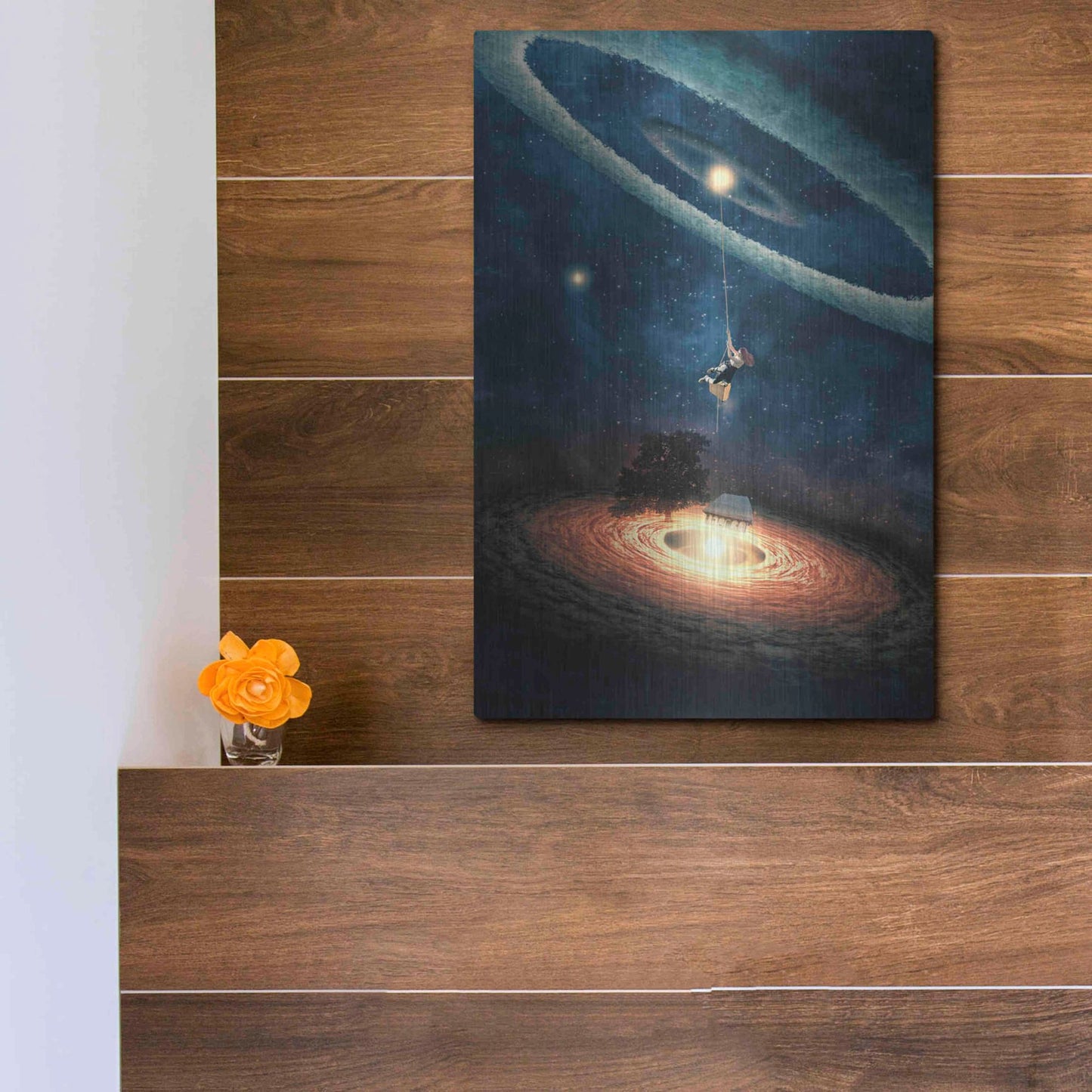 Luxe Metal Art 'My Dream House in Another Galaxy' by Paula Belle Flores, Metal Wall Art,12x16