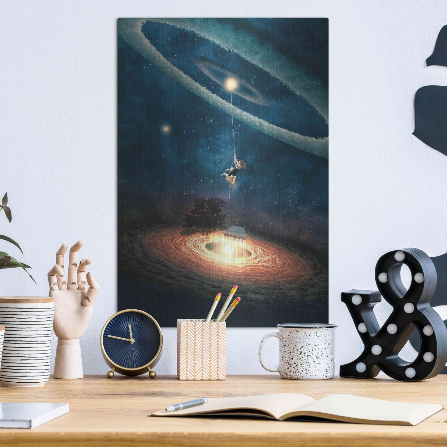 Luxe Metal Art 'My Dream House in Another Galaxy' by Paula Belle Flores, Metal Wall Art,12x16