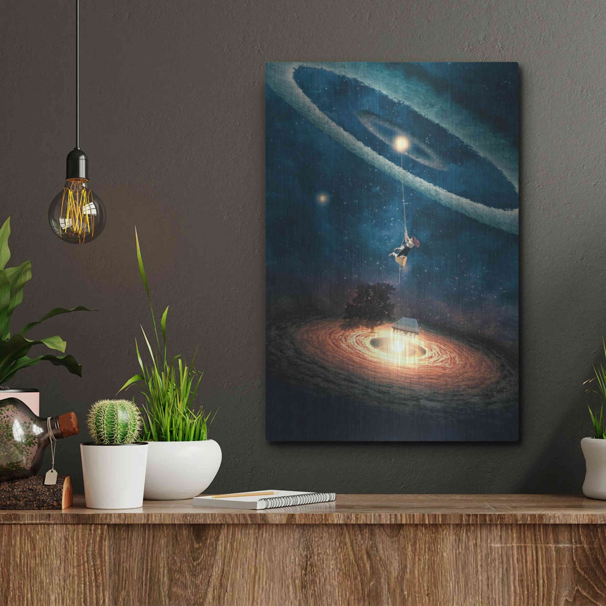 Luxe Metal Art 'My Dream House in Another Galaxy' by Paula Belle Flores, Metal Wall Art,12x16