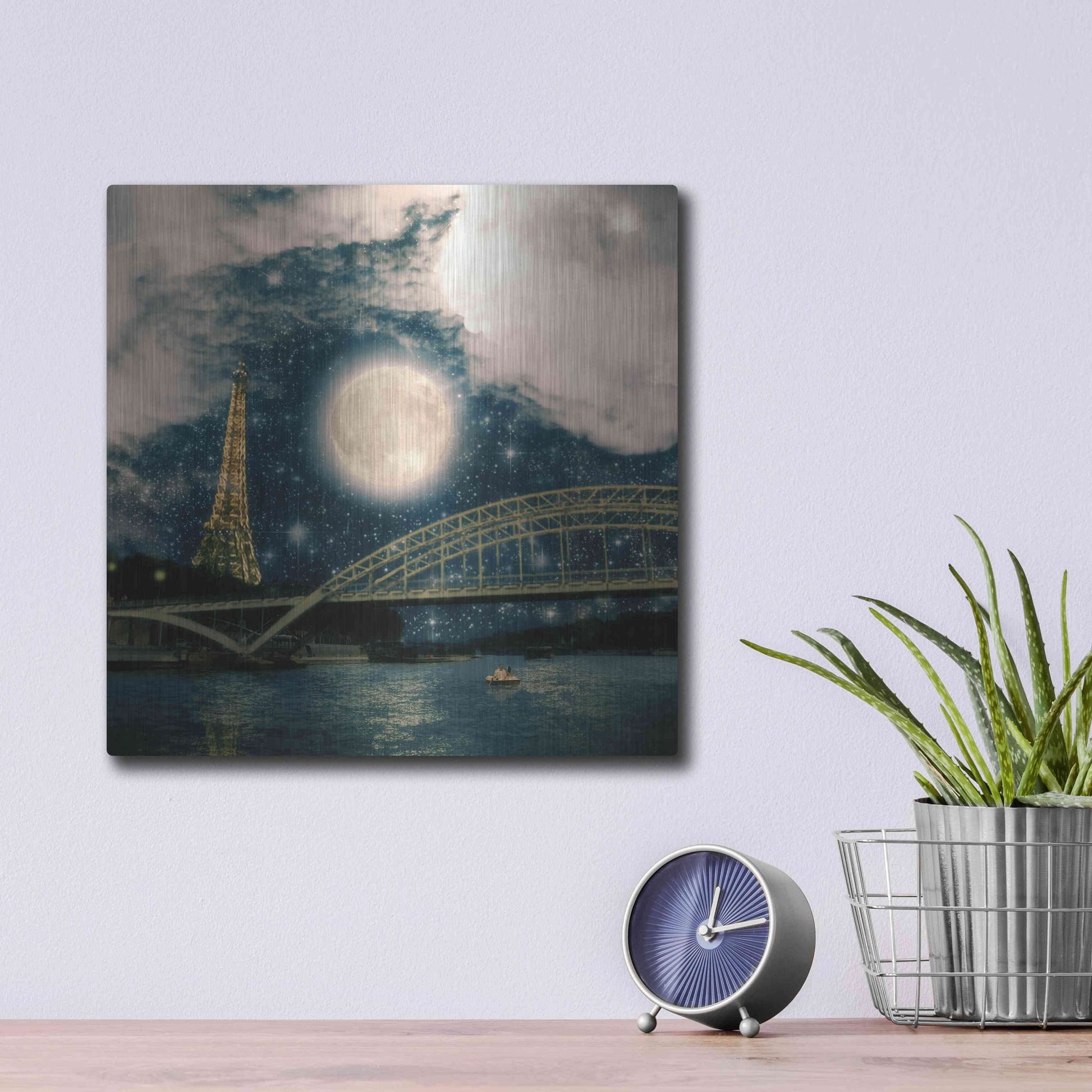 Luxe Metal Art 'One Starry Night in Paris' by Paula Belle Flores, Metal Wall Art,12x12