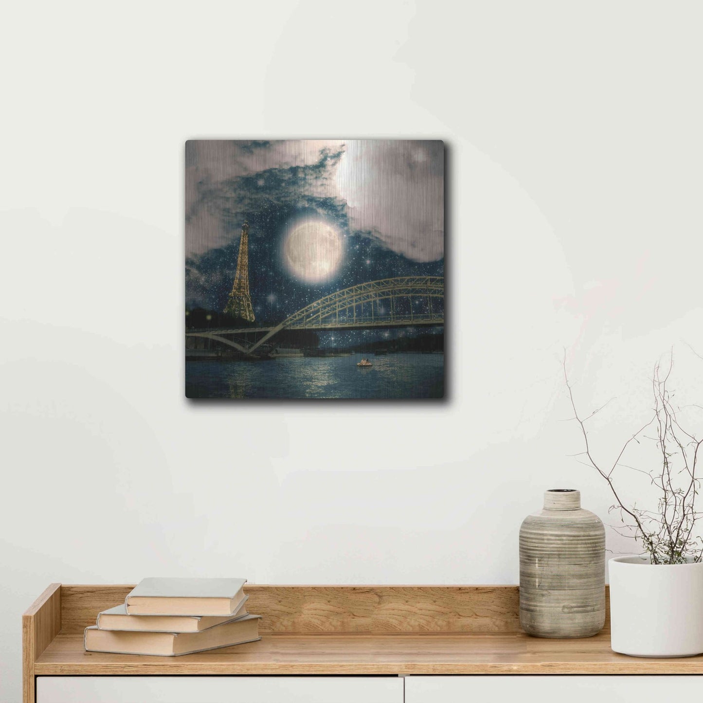 Luxe Metal Art 'One Starry Night in Paris' by Paula Belle Flores, Metal Wall Art,12x12