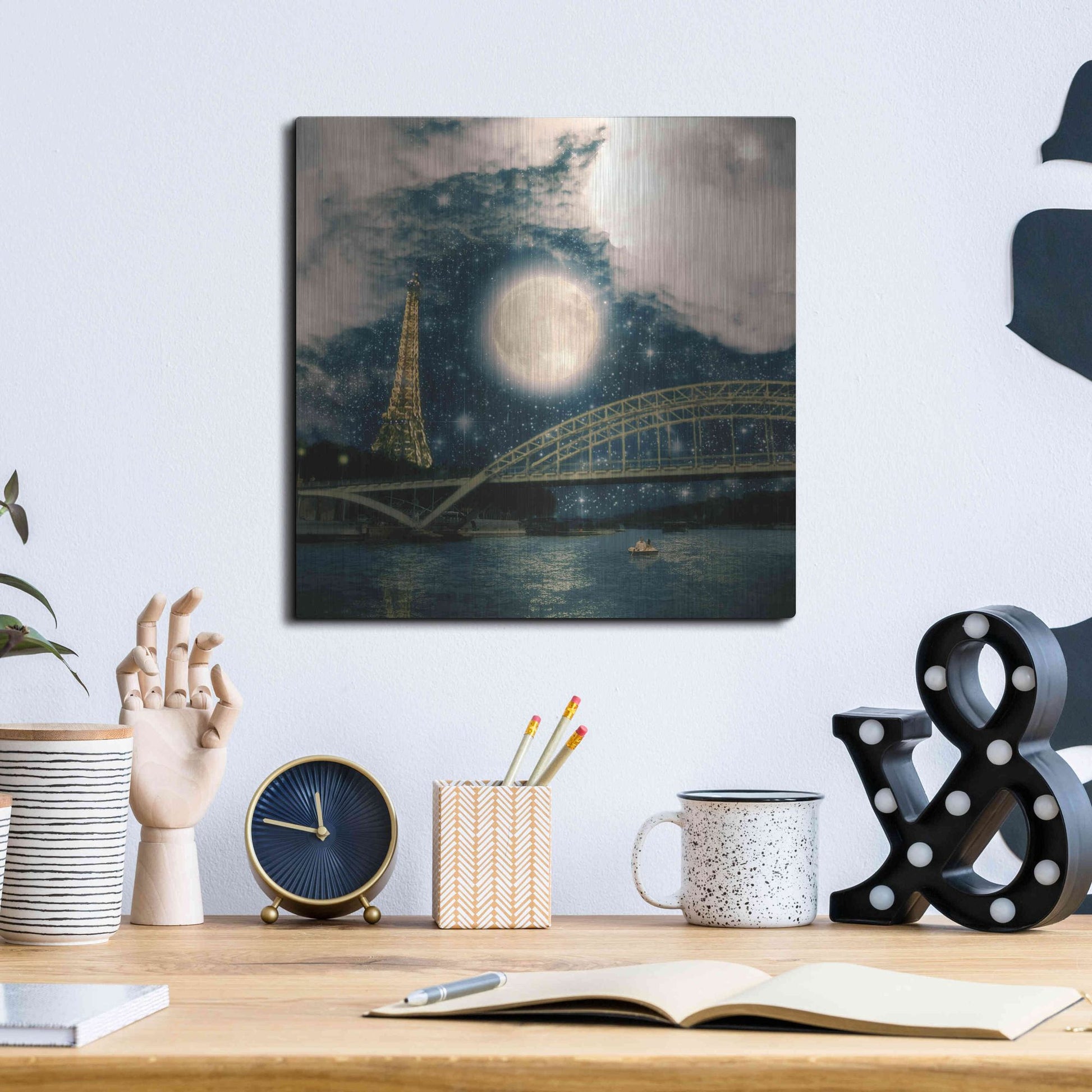 Luxe Metal Art 'One Starry Night in Paris' by Paula Belle Flores, Metal Wall Art,12x12